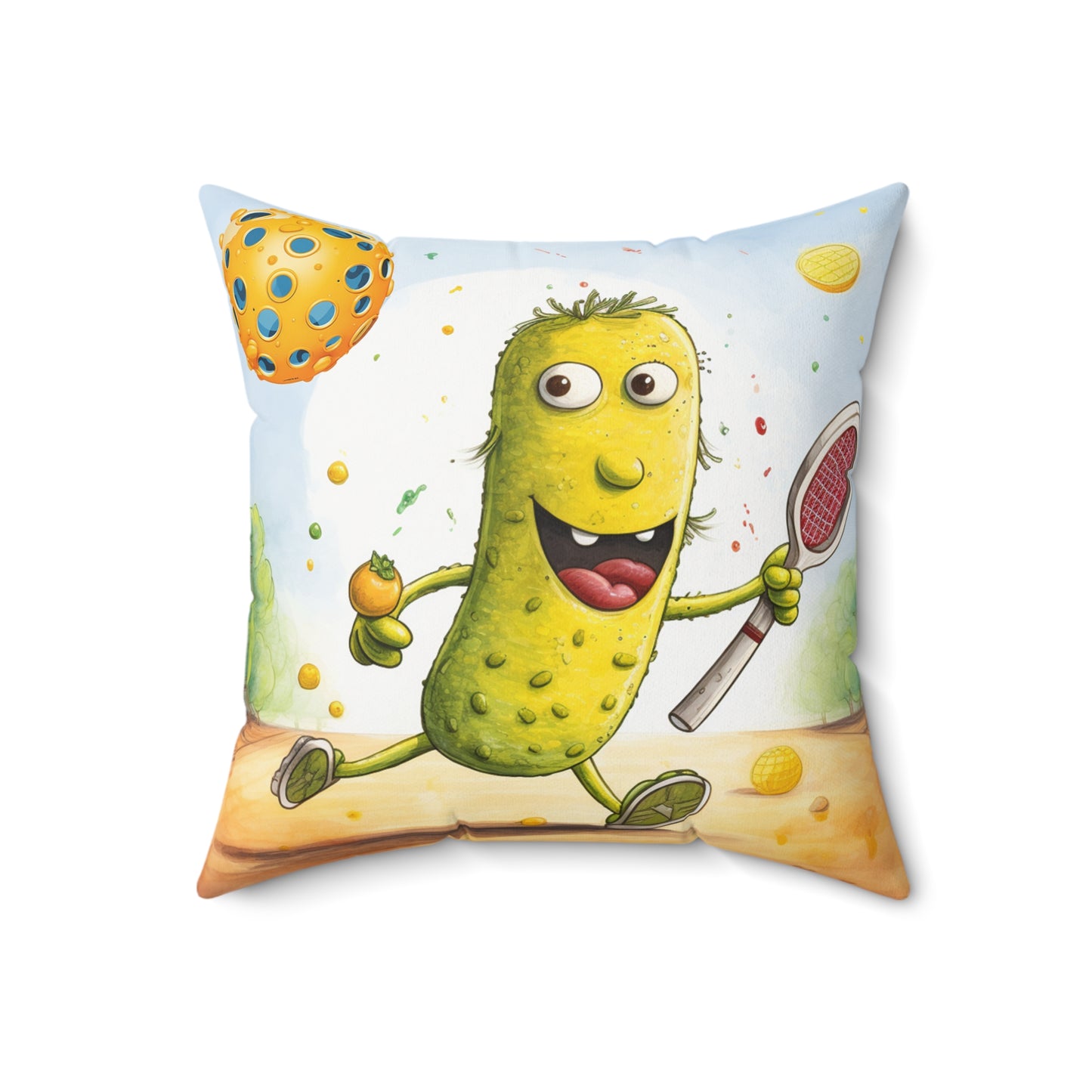 Pickleball Play: Pickle Sport Action Game, Fast Dink Ball - Spun Polyester Square Pillow