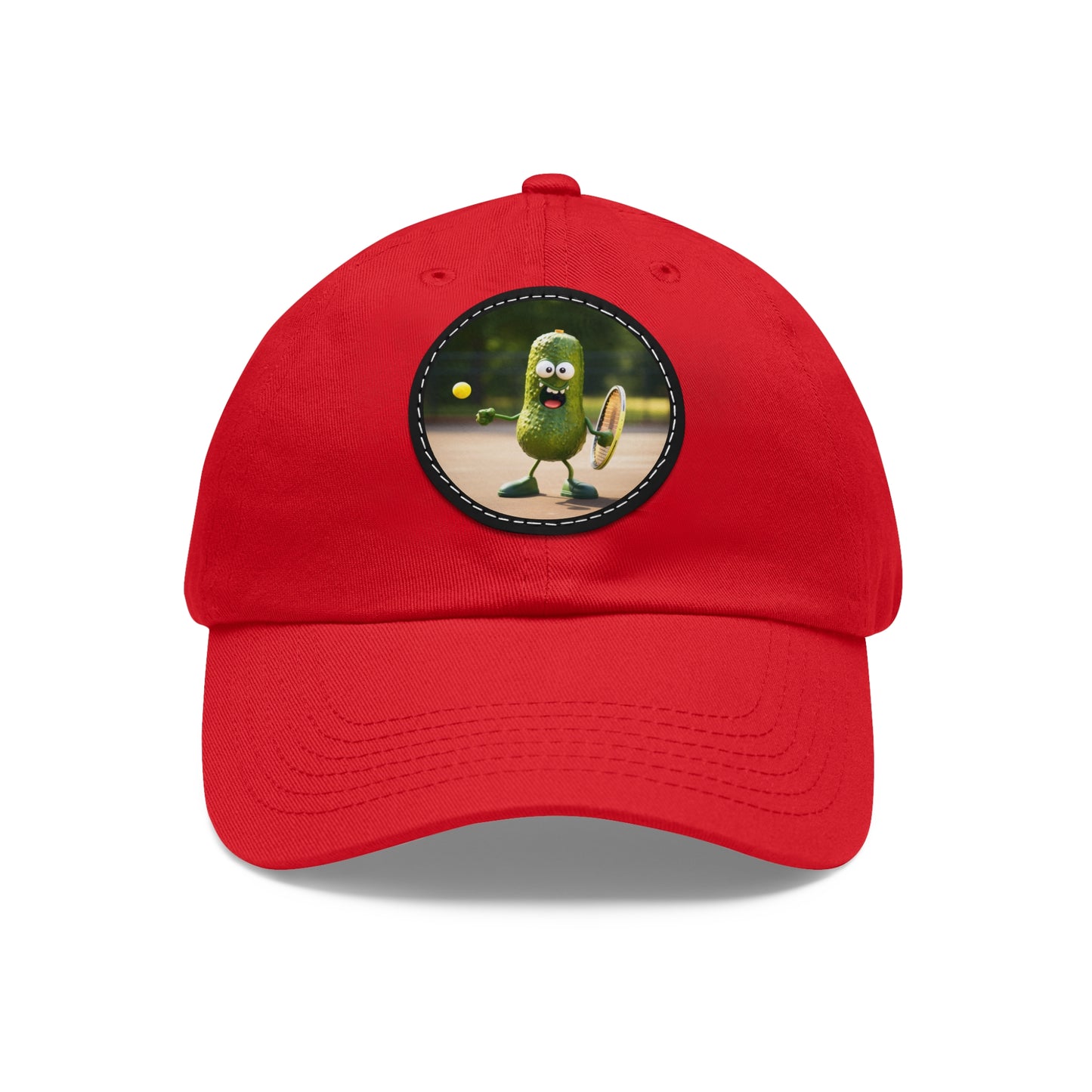 Pickle Playing Pickleball: Serve, Paddle, Game - Court Sport - Dad Hat with Leather Patch (Round)