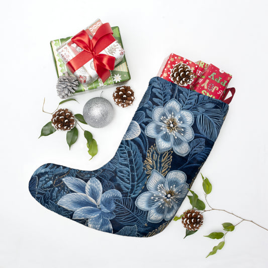 Flower Blossom Embroidery Floral on Denim Style - Christmas Stockings