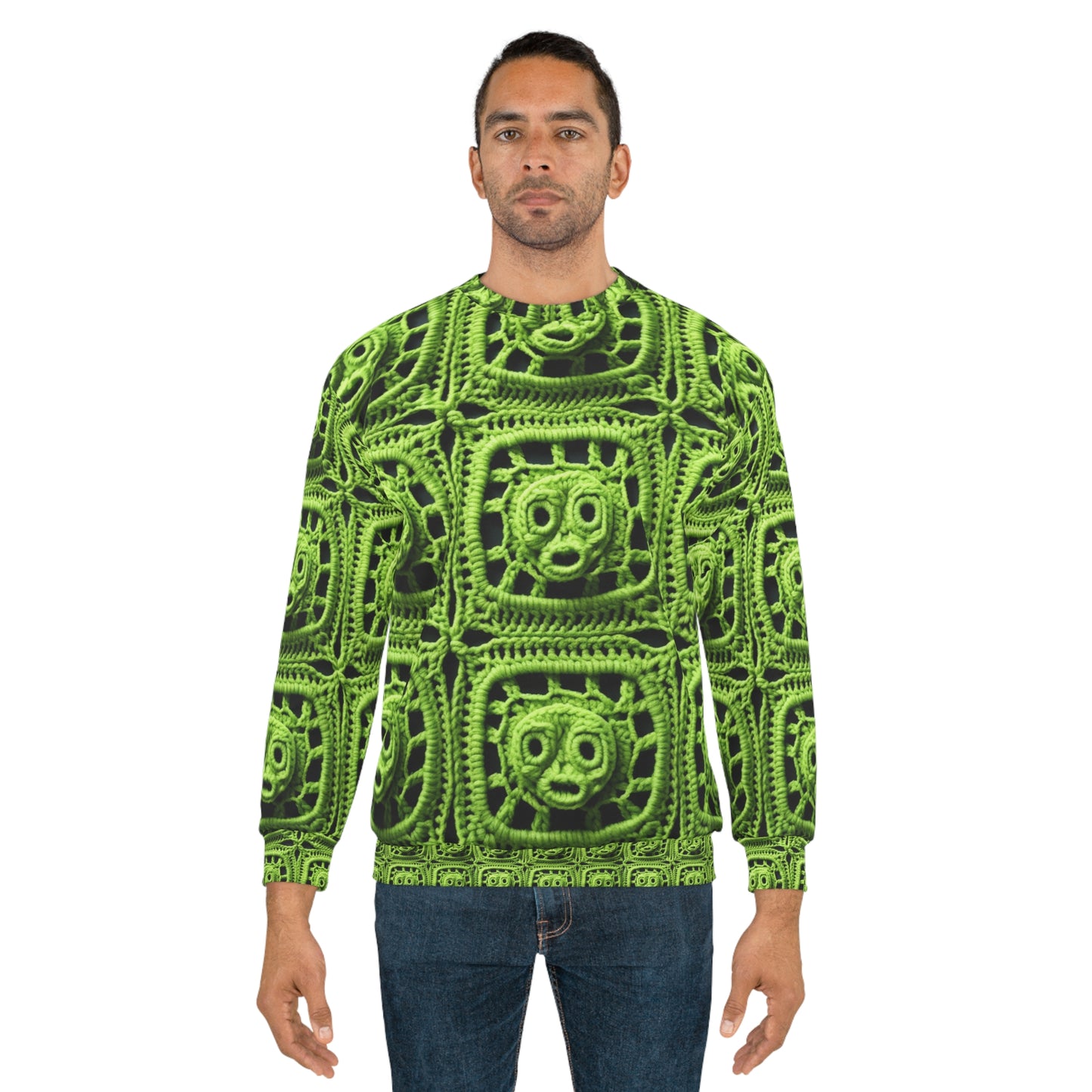 Halloween Green Alien Crochet Galactic Space Zombie Style - Unisex Sweatshirt (AOP)