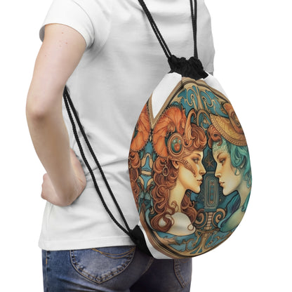 Steampunk Gemini - Dualistic Motifs & Vibrant Contrast - Drawstring Bag