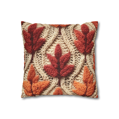 Crochet Fall Leaves: Harvest Rustic Design - Golden Browns -Woodland Maple Magic - Spun Polyester Square Pillow Case