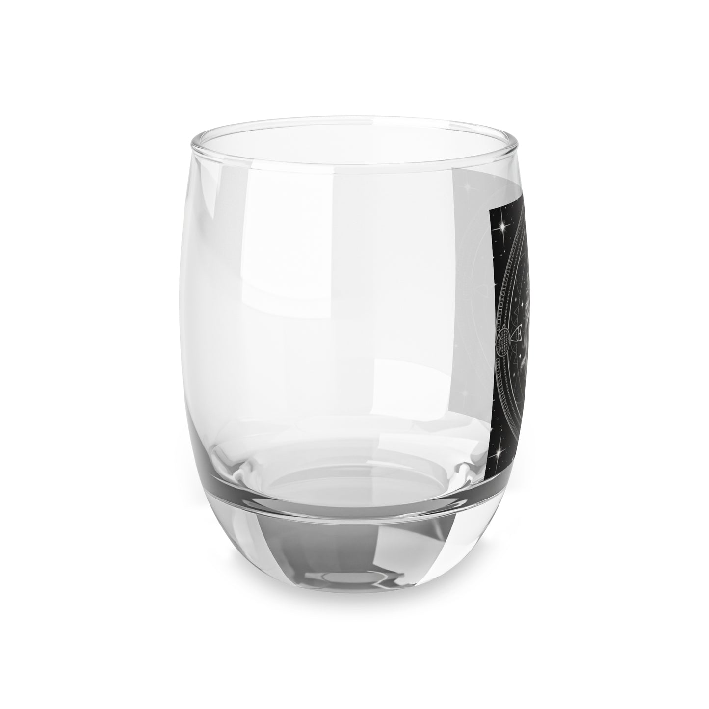 Vaso de whisky Leo Zodiac - Vidrio transparente resistente con base sólida - Diseño místico en blanco y negro