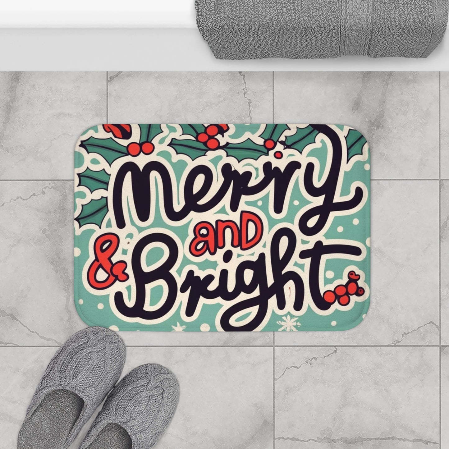 Merry and Bright Christmas Theme Holiday - Bath Mat