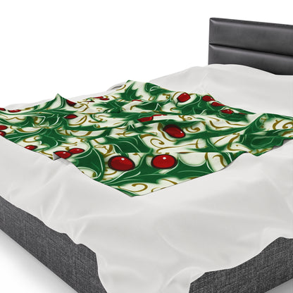 Holiday Elegance: Christmas Holly Swirls Design - Velveteen Plush Blanket