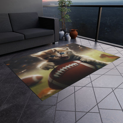 Football Kitten Touchdown: Tabby's Winning Play Sport Game - Outdoor Rug