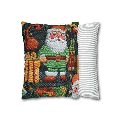 Papá Noel navideño - Regalos bordados - País de las maravillas invernal festivo - Diseño Deck the Halls - Funda de almohada cuadrada de poliéster hilado 