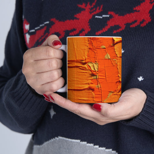 Fiery Citrus Orange: Edgy Distressed, Denim-Inspired Fabric - Ceramic Mug 11oz