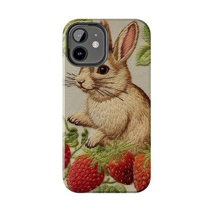 Strawberry Bunny Rabit - Embroidery Style - Strawberries Fruit Munchies - Easter Gift - Tough Phone Cases