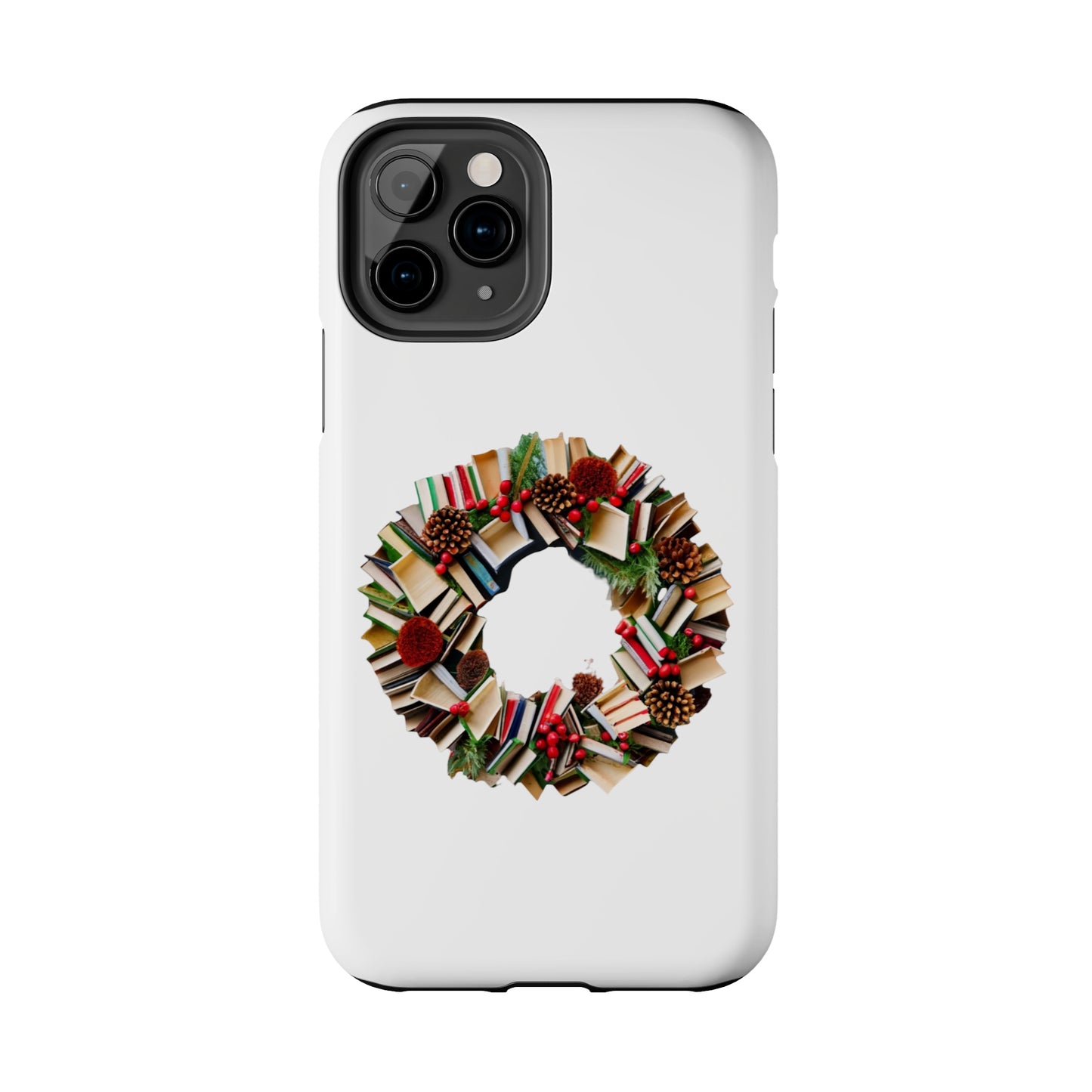 Holiday Book Wreath: Festive Literary Book Lover & Christmas Pinecone Arrangement - Tough Phone Cases