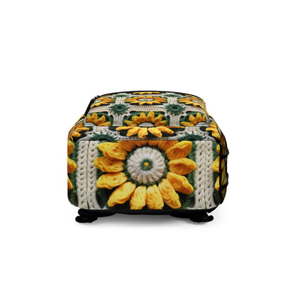 Sunflower Crochet Elegance, Granny Square Design, Radiant Floral Motif. Bring the Warmth of Sunflowers to Your Space - Backpack