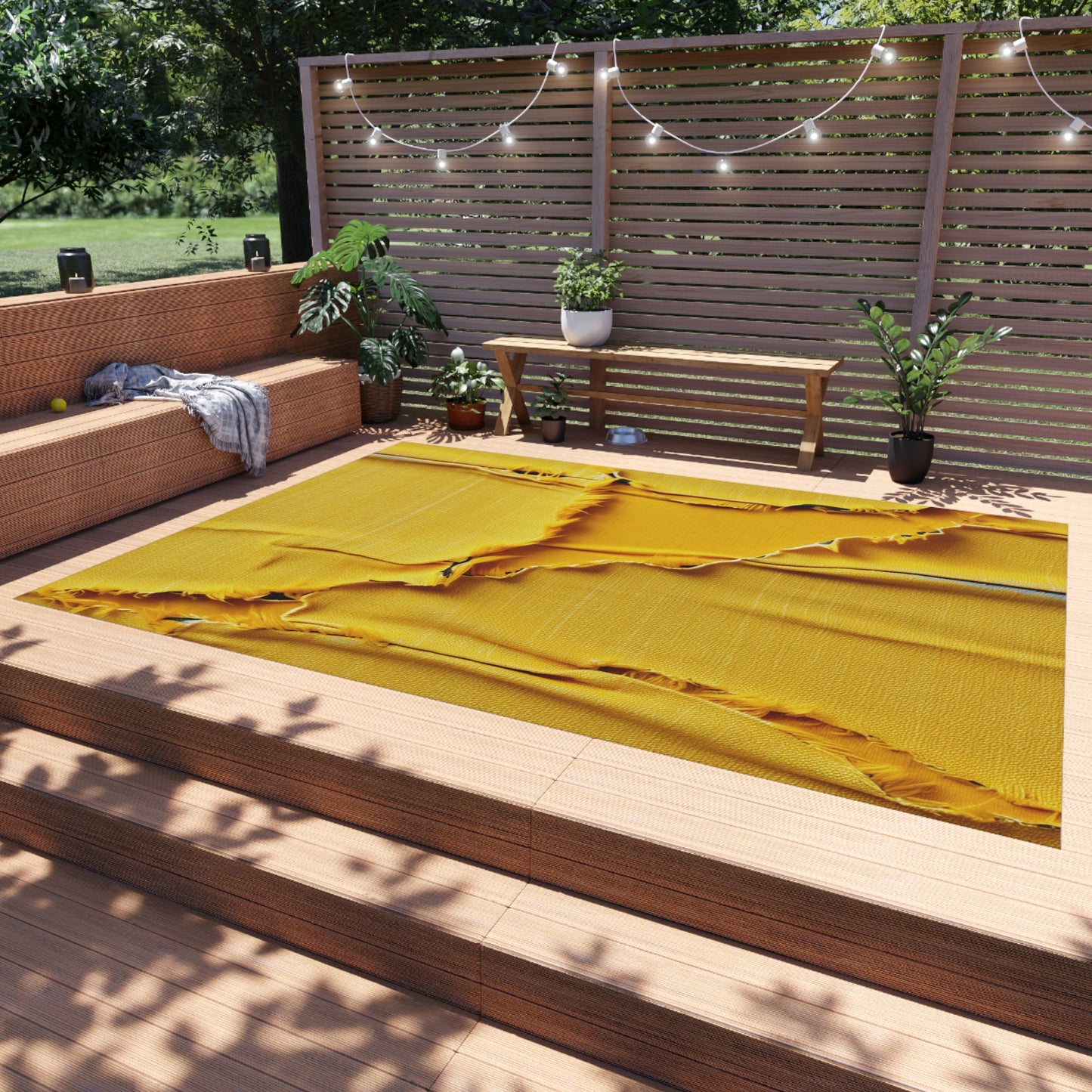 Banana Yellow Lemon: Bold Distressed, Denim-Inspired Fabric - Outdoor Rug