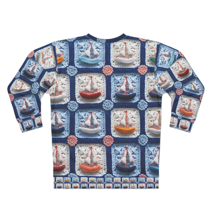 Crochet Boat Ship Sea Vessel Ocean Beach Travel Yacht Design - Sudadera unisex (AOP)