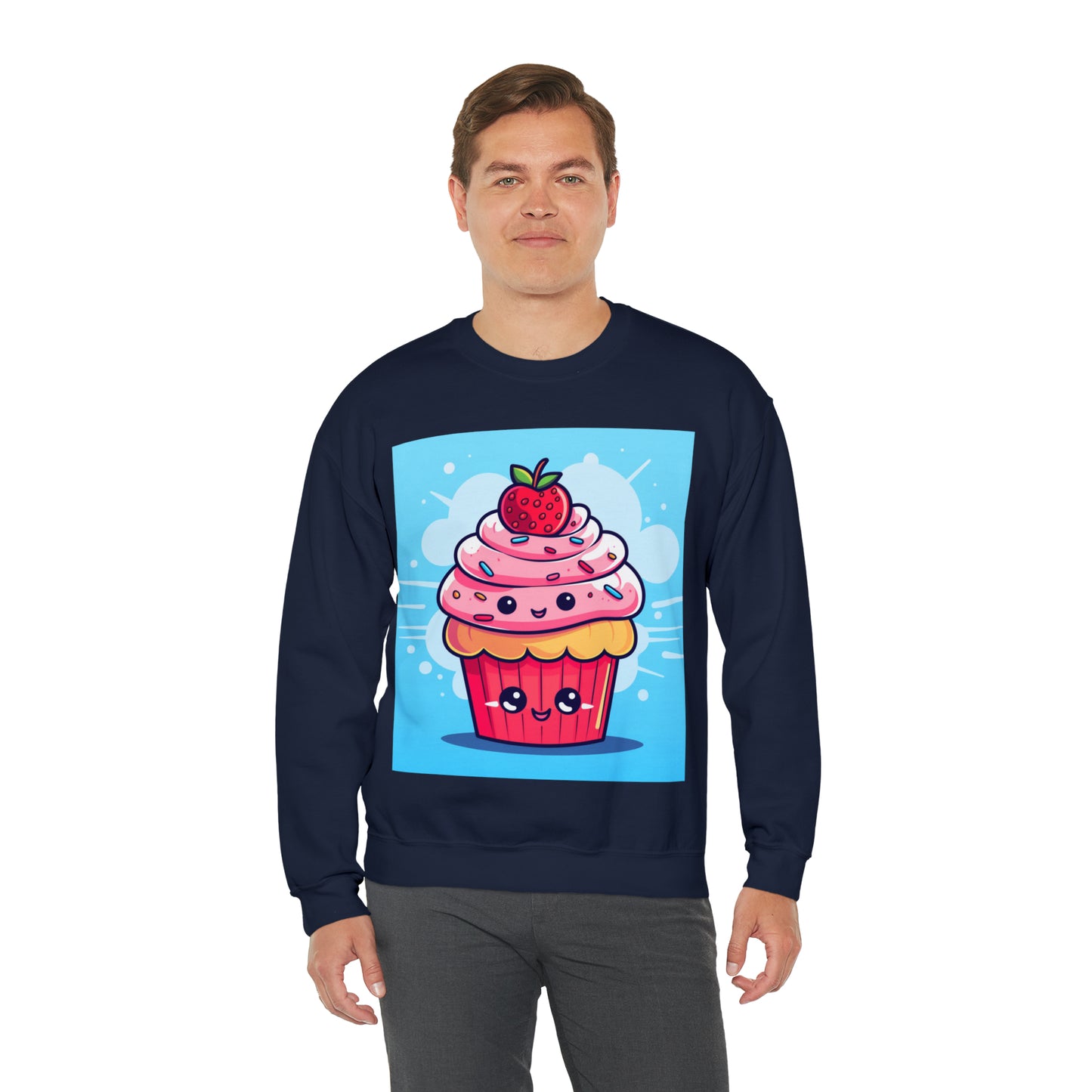 Strawberry Delight - Kawaii Cupcake Art - Sweet Anime Manga Dessert Charm - Unisex Heavy Blend™ Crewneck Sweatshirt