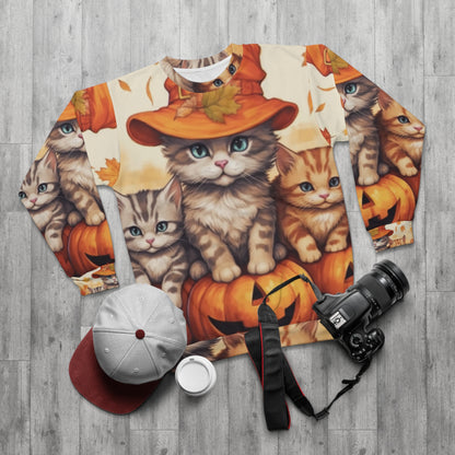 Kitty Cat Kittens Halloween - Lindos Furries en Calabaza - Decoración Felina Festiva - Sudadera Unisex (AOP) 