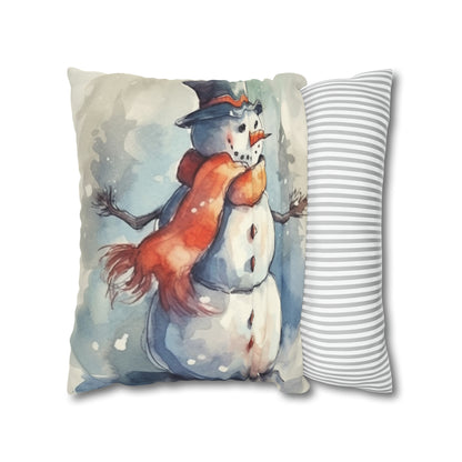 Frosty Winter Snowman - Spun Polyester Square Pillow Case