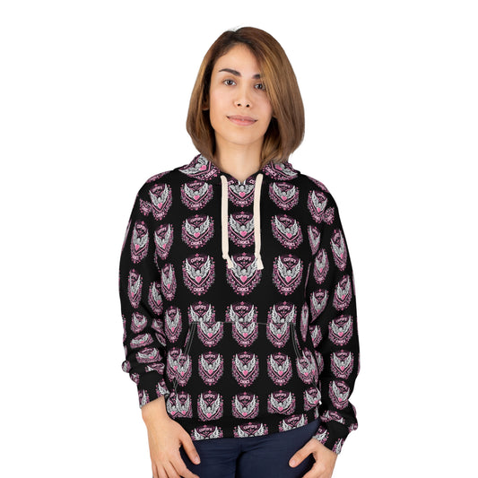 Cupids Choice Crest with Heart and Wings - Love and Romance Valentine Themed - Unisex Pullover Hoodie (AOP)