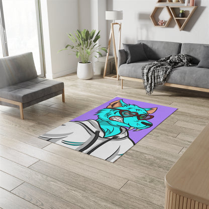 Aqua Blue Cyborg Lovely Heart Wolf Dobby Rug