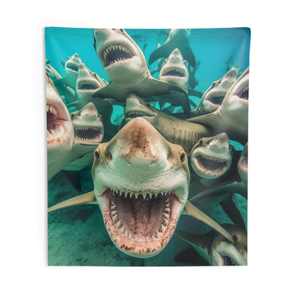 Laughing Lemon Sharks: Joyful Sea Jaws Ocean Deep - Indoor Wall Tapestries