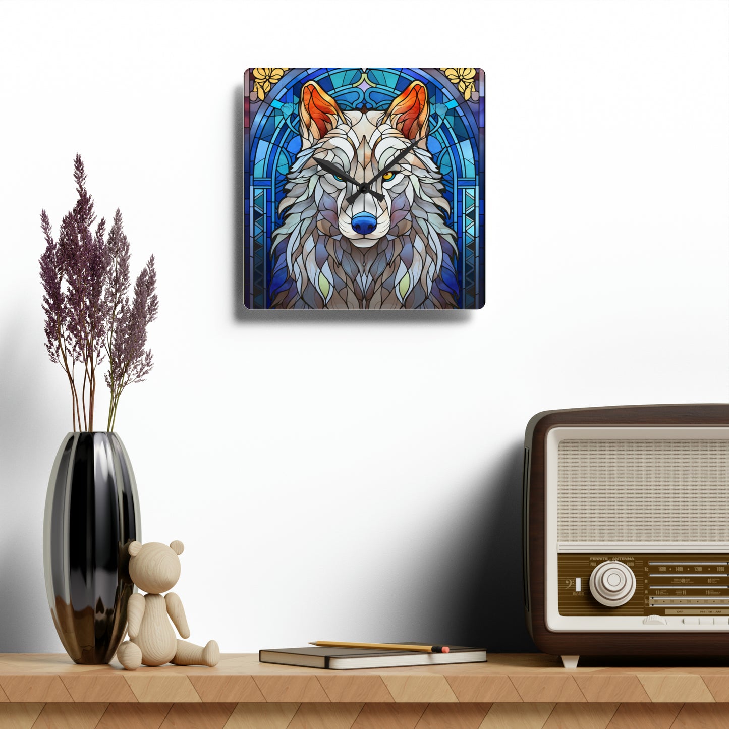 Stained Glass Wolf Design - Acrylic Wall Clock