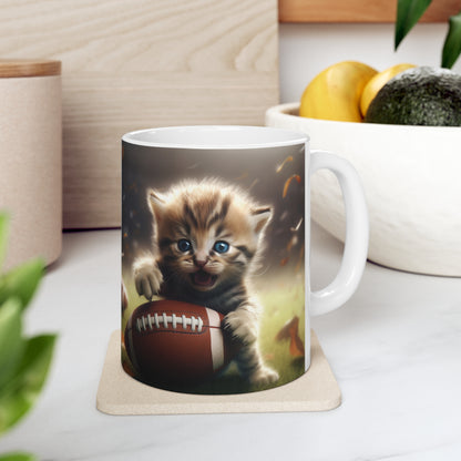 Football Kitten Touchdown: Tabby's Winning Play Sport Game - Ceramic Mug 11oz