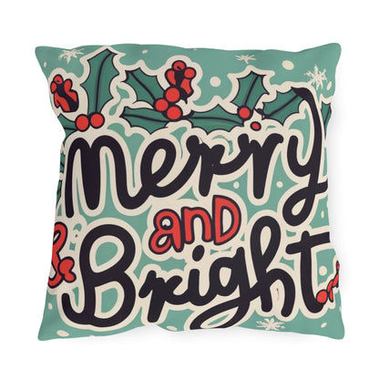 Merry and Bright Christmas Theme Holiday - Outdoor Pillows