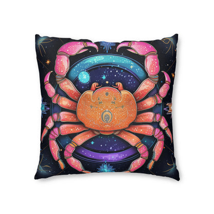 Cangrejo celestial arcoíris - Arte vibrante del signo del zodíaco del cáncer - Almohada de suelo copetuda, cuadrada 