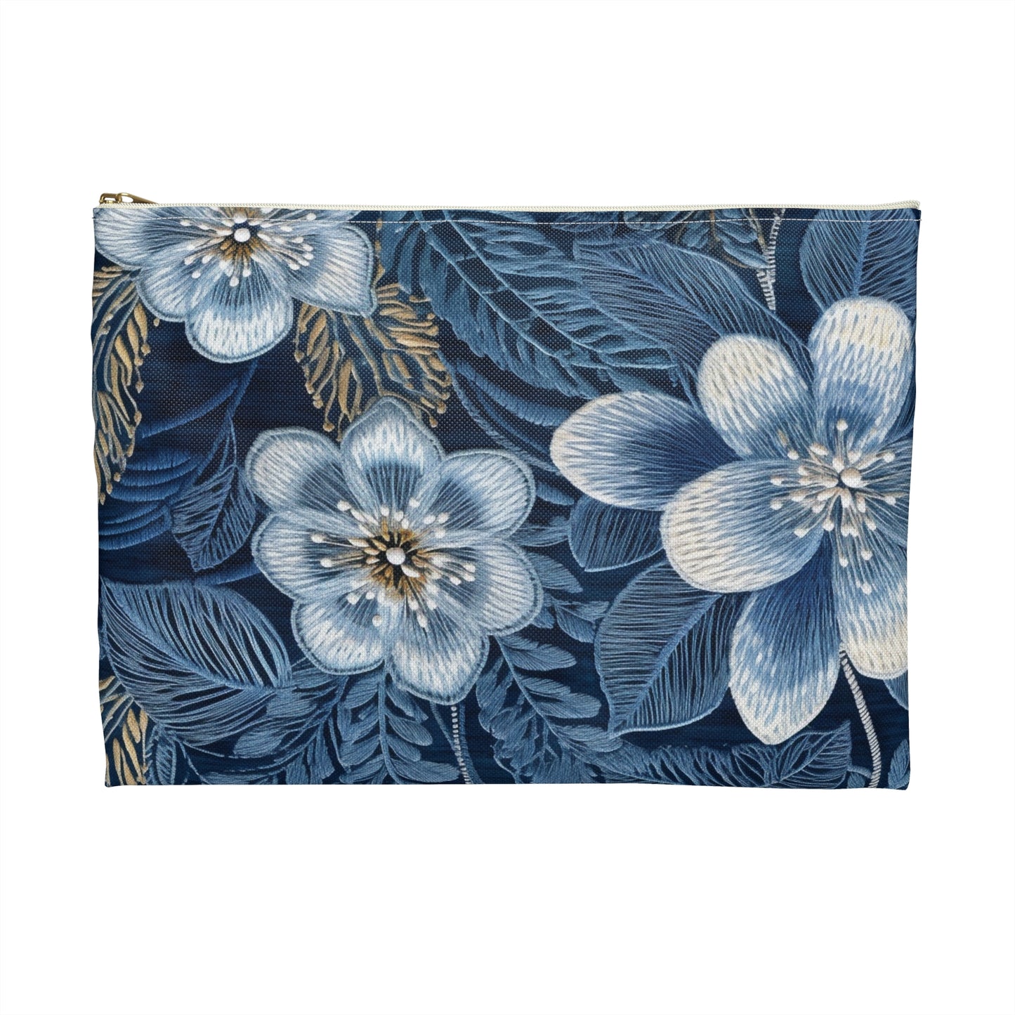 Flower Blossom Embroidery Floral on Denim Style - Accessory Pouch