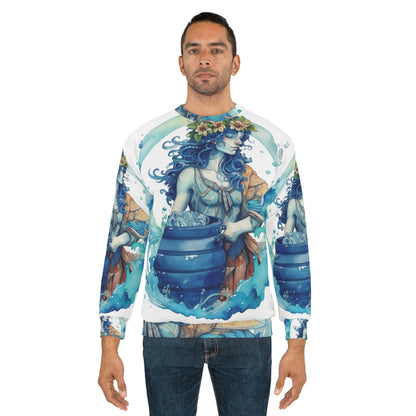 Zodíaco artístico de Acuario - Representación del portador de agua en acuarela - Sudadera unisex (AOP) 