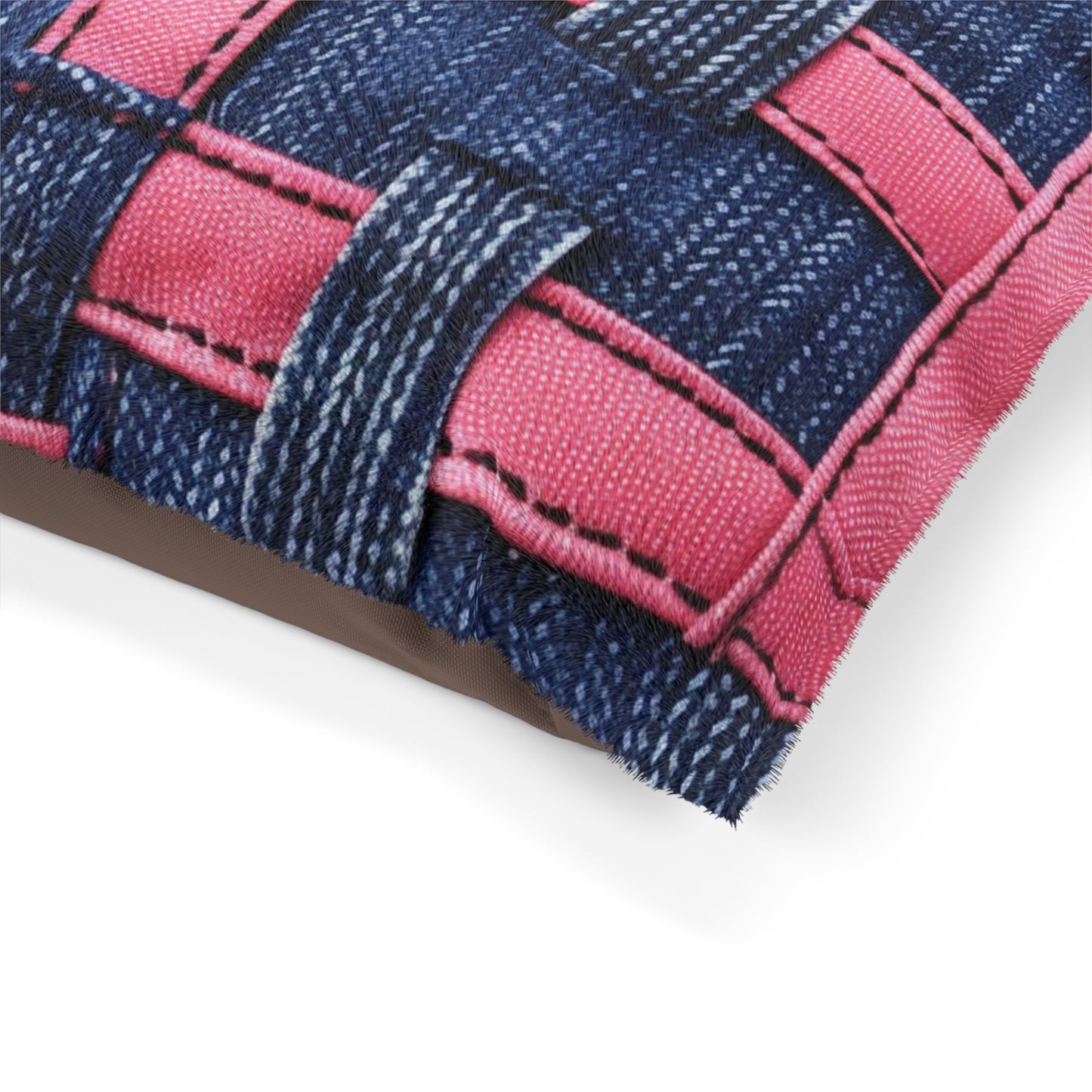 Candy-Striped Crossover: Pink Denim Ribbons Dancing on Blue Stage - Dog & Pet Bed