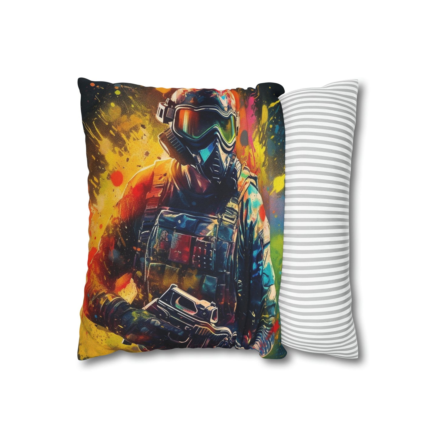 Paintball Game Sport: Professional Action Shot Target Player - Spun Polyester Square Pillow Case