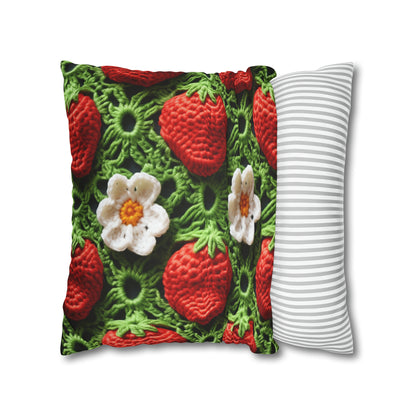 Strawberry Field Crochet - Forever Forest Greens - Fruit Berry Harvest Crop - Spun Polyester Square Pillow Case