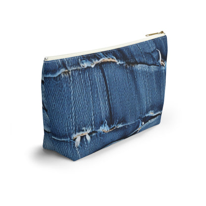 Midnight Blue Distressed Denim: Rugged, Torn & Stylish Design - Accessory Pouch w T-bottom