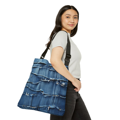 Denim desgastado azul medianoche: diseño resistente, rasgado y elegante - Bolso de mano ajustable (AOP) 