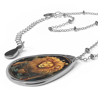 Astrological Leo Sign - Vibrant Cosmic Zodiac Astrology - Oval Necklace