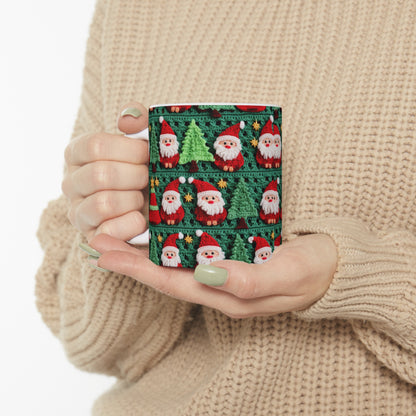 Patrón de ganchillo de Papá Noel, diseño navideño, decoración festiva, motivo de Papá Noel. Perfecto para la celebración navideña - Taza de cerámica 11oz 