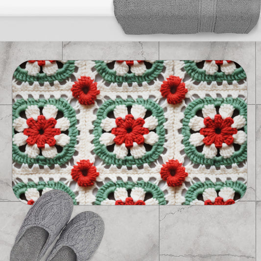 Christmas Granny Square Crochet, Cottagecore Winter Classic, Seasonal Holiday - Bath Mat