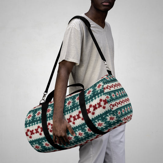 Christmas Knit Crochet Holiday, Festive Yuletide Pattern, Winter Season - Duffel Bag