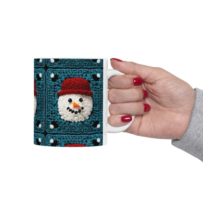 Snowman Crochet Craft, Festive Yuletide Cheer, Winter Wonderland - Ceramic Mug 11oz