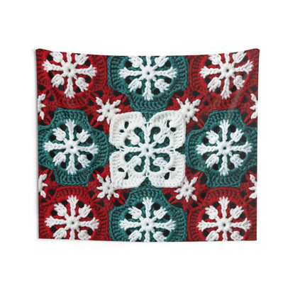 Christmas Snowflake Crochet, Festive Yuletide, Winter Wonderland Craft, Ice Crystal, Holiday Decor, Seasonal Adornments - Indoor Wall Tapestries