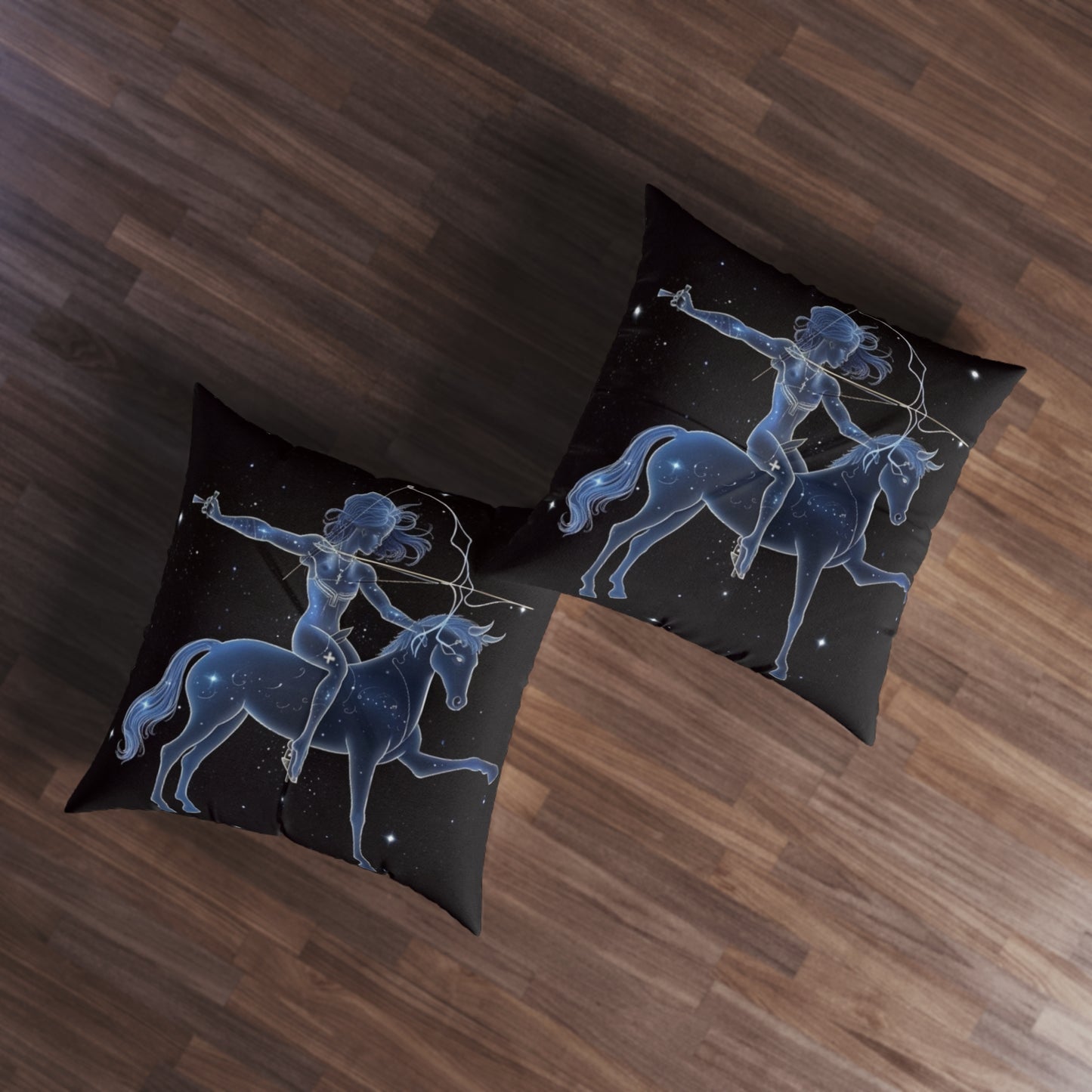 Sagittarius Zodiac in Starlit Universe - Fluorescent Colors - Tufted Floor Pillow, Square