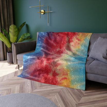 Rainbow Tie-Dye Denim: Vibrant Multi-Color, Fabric Design Spectacle - Crushed Velvet Blanket