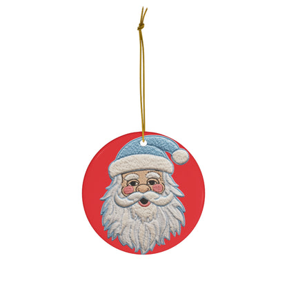 Blue Santa Chenille Patch - Chritmas Hoiday Design - Ceramic Ornament, 4 Shapes