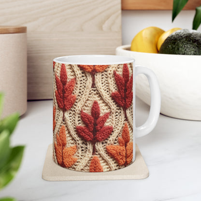 Crochet Fall Leaves: Harvest Rustic Design - Golden Browns -Woodland Maple Magic - Ceramic Mug 11oz