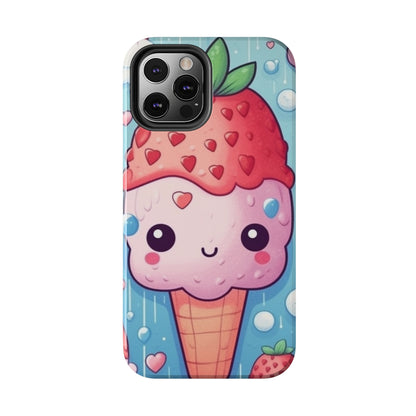 Kawaii Strawberry Sundae Cone - Traditional Japanese Anime Dessert Delight - Sweet Berry Otaku Gift - Tough Phone Cases