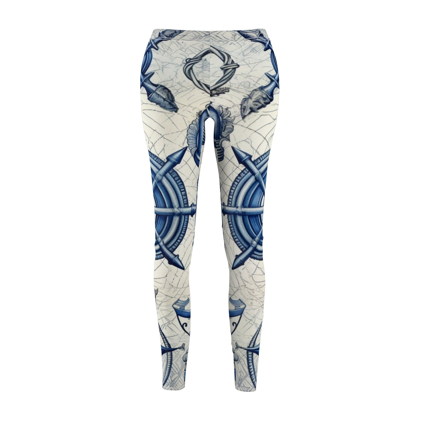 Nautical Theme Art - Anchors, Ropes, Compass Women's Cut & Sew Casual Leggings (AOP)