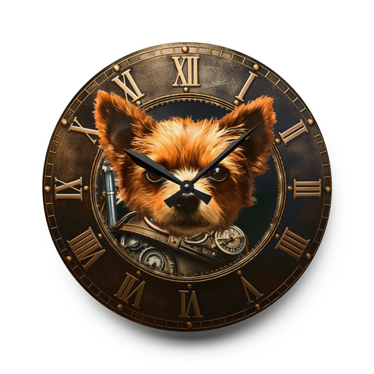 Lindo cachorro de perro, diseño de animales Steampunk, reloj de pared acrílico 