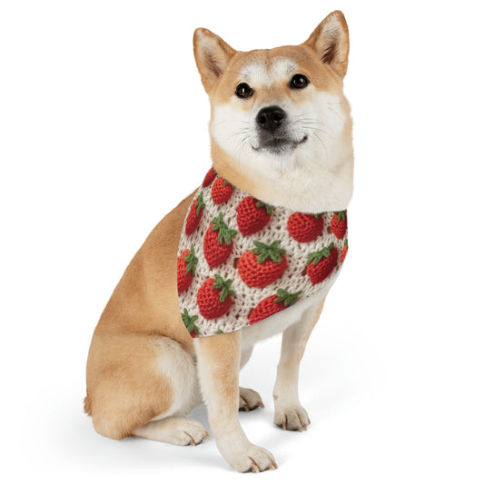 Strawberry Traditional Japanese, Crochet Craft, Fruit Design, Red Berry Pattern - Dog & Pet Bandana Collar