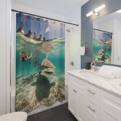 Peaceful Bull Shark with Swimmers: Ocean Scene - Perfect for Sea Lovers - Shower Curtains