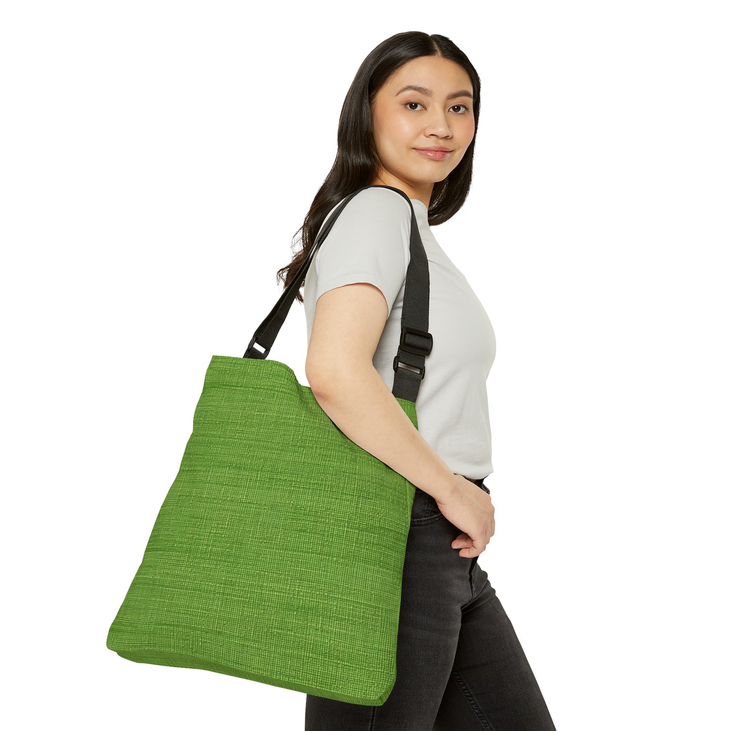 Olive Green Denim-Style: Seamless, Textured Fabric - Adjustable Tote Bag (AOP)